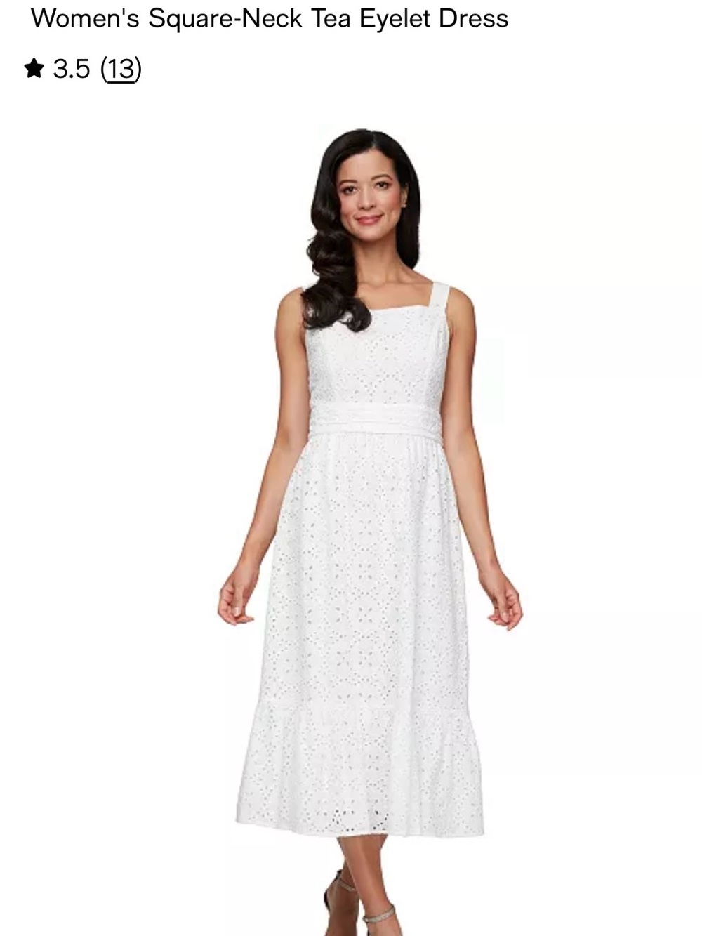 SLNY White Eyelet Square-Neck Midi Dress